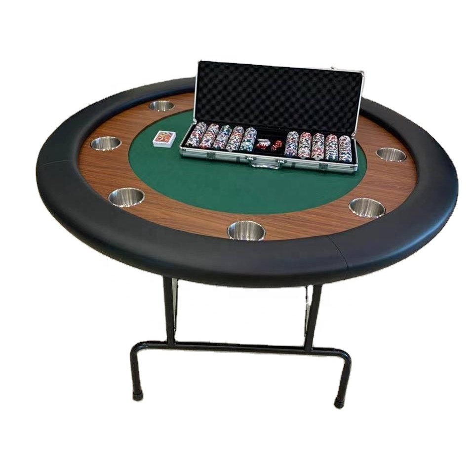 Round folding leg texas hold'em casino club hotel gambling poker table with poker chips