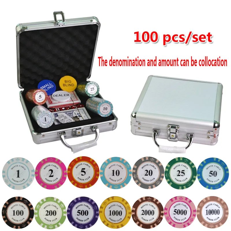100-500PCS/SET Poker Chips Sets, Poker Chips Colorful Clay Crown Casino Chips Texas Hold'em Poker Sets With Aluminum suitcase