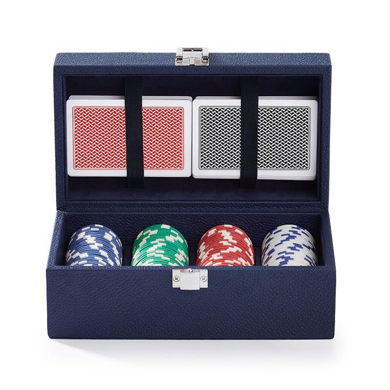 Luxury wooden pu leather two deck of playing cards poker game set Leather Rectangular Playing Card Box 100pcs poker chip set