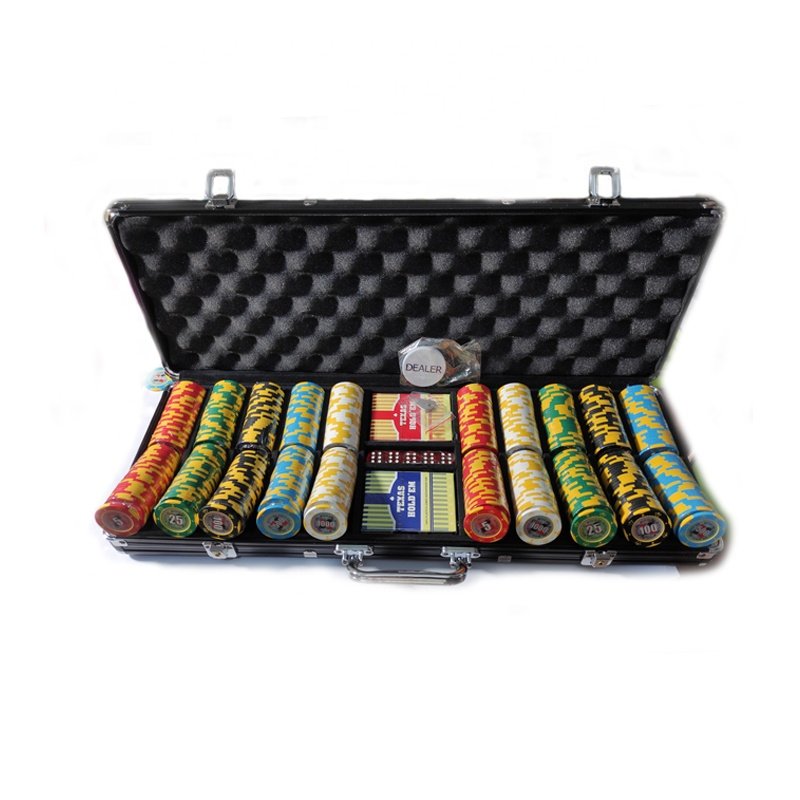 Professional casino 500 poker chip set in aluminum silver case