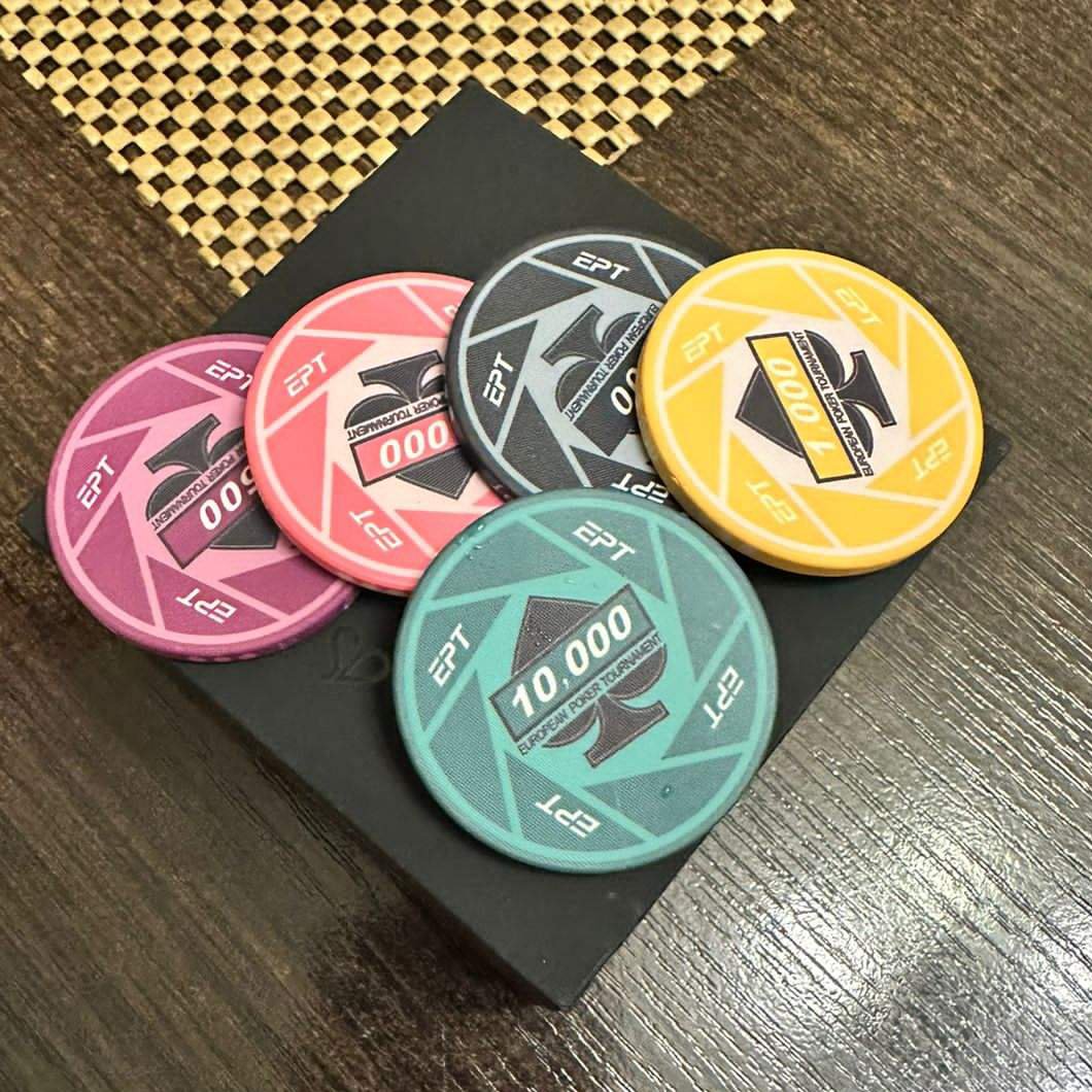 YH 100pcs 300pcs 500pcs 39mm Ceramic EPT Texas Poker Chips Gambling Game Chips Poker Set With Aluminum box