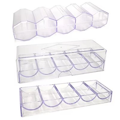 Wholesale Custom Square Clear Acrylic Poker Chip Tray with ABS Clay Chip Racks Cover Lid for Entertainment Personalized Logo