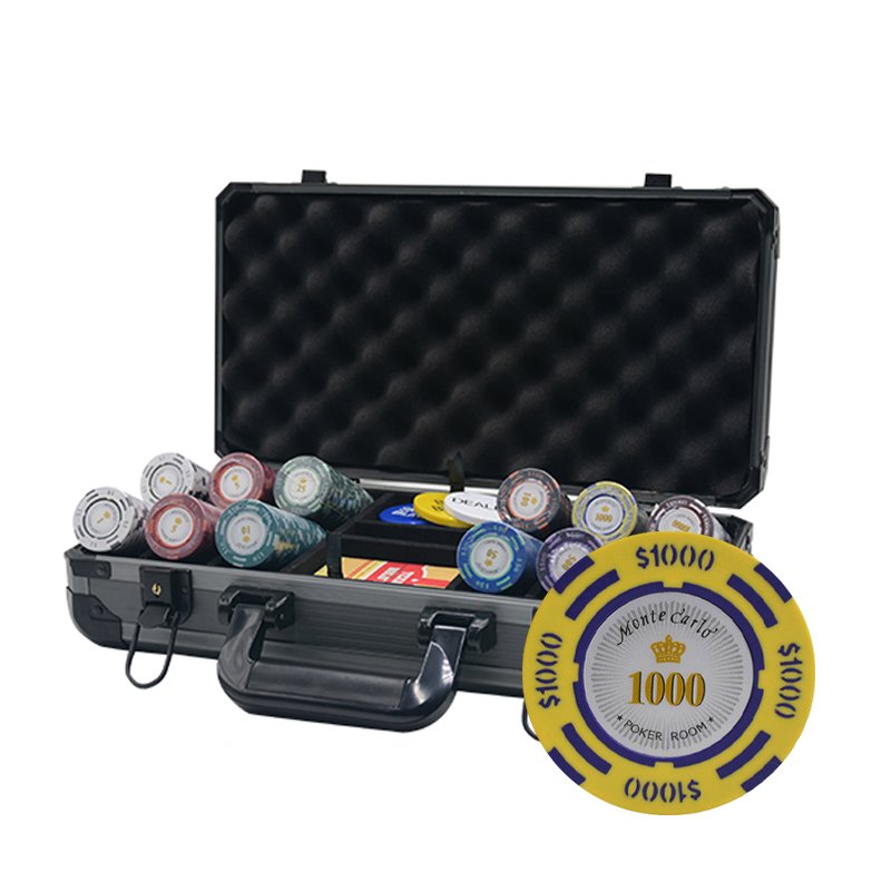 300PCS/Set New Casino Texas Hold'em clay Chips set Sticker Poker Chip Set with Thicken Aluminum Box