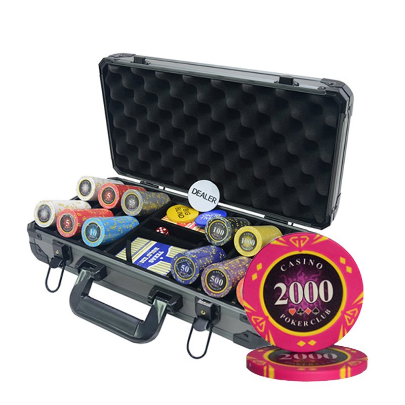 300PCS/Set New Casino Texas Hold'em clay Chips set Sticker Poker Chip Set with Thicken Aluminum Box