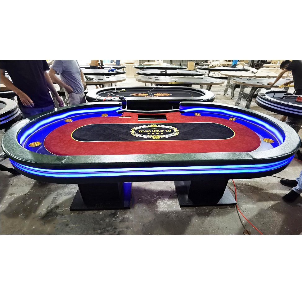 YH Exquisite New Design LED Lighting Texas Poker Table With Runway Water Cup and Chips Tray