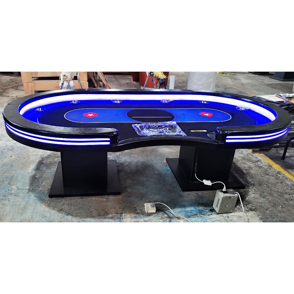 YH Exquisite New Design LED Lighting Texas Poker Table With Runway Water Cup and Chips Tray