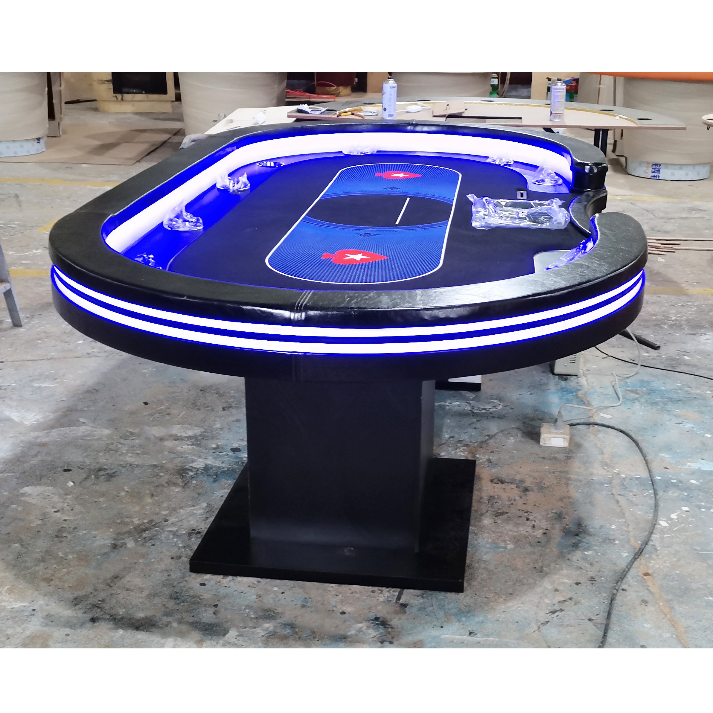 YH Exquisite New Design LED Lighting Texas Poker Table With Runway Water Cup and Chips Tray