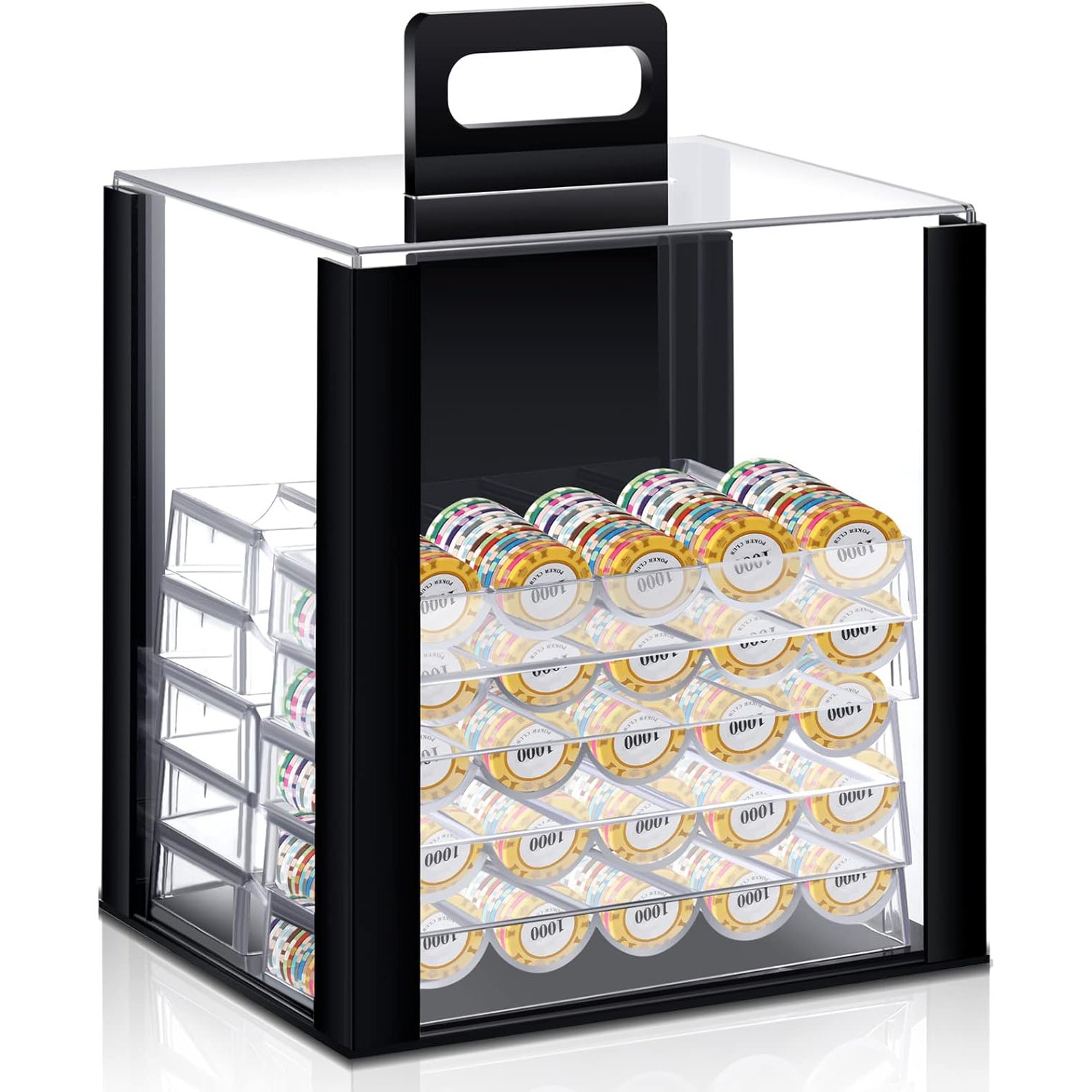 10 Pcs Acrylic Poker Chip Case 1000 Capacity Chip Tray Set Acrylic Poker Carrier Acrylic Casino Poker Chip Display