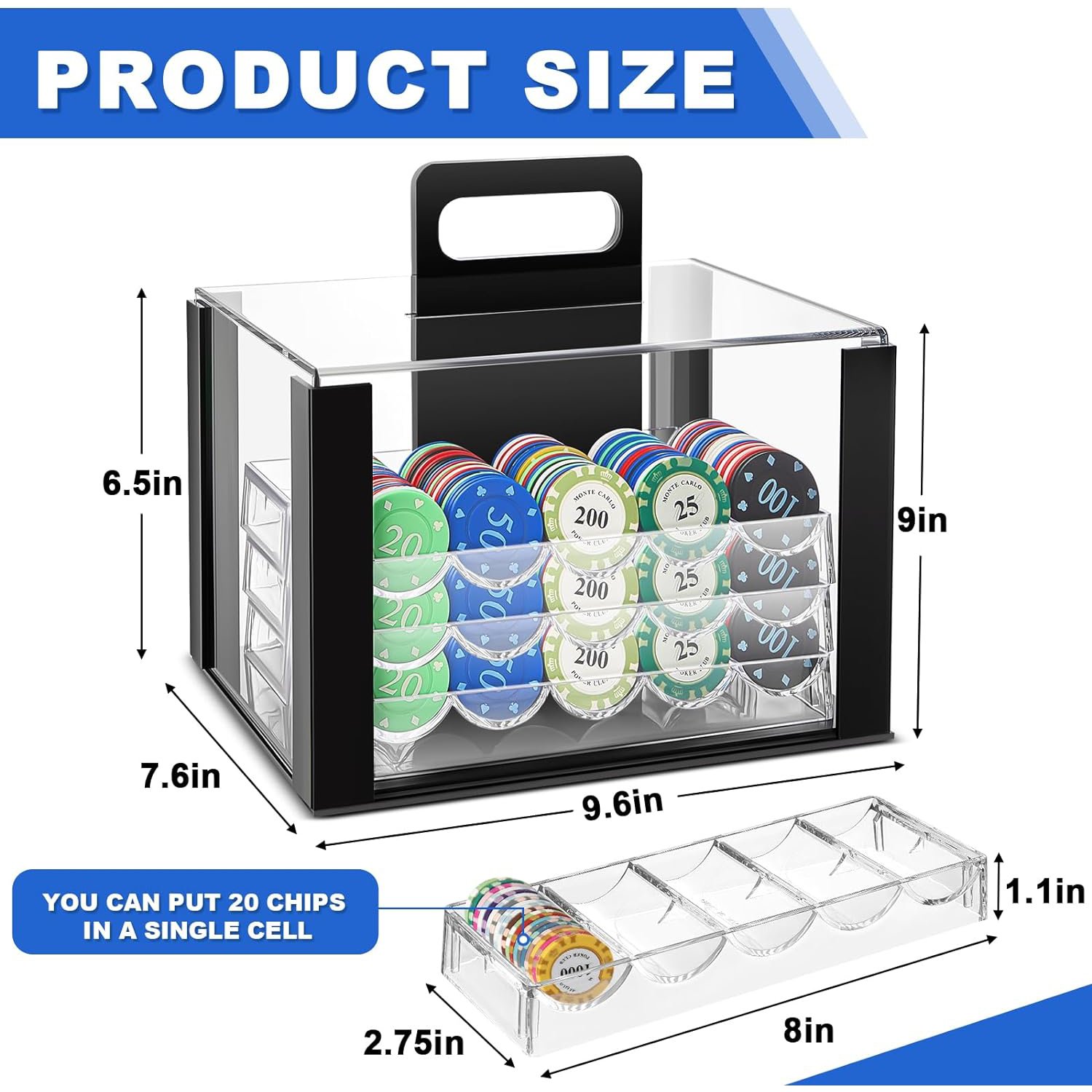 10 Pcs Acrylic Poker Chip Case 1000 Capacity Chip Tray Set Acrylic Poker Carrier Acrylic Casino Poker Chip Display