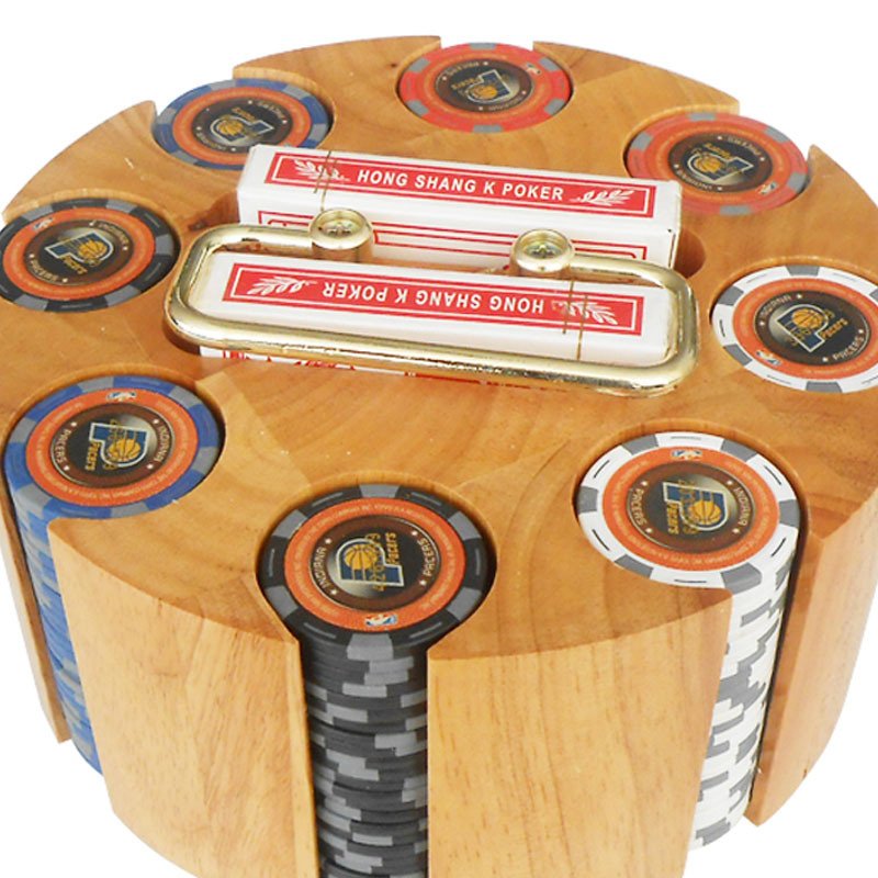New Style Wholesale Casino Poker Chips Set with the Design Chips Visible Rotating Base Wooden Poker Chip Carousel