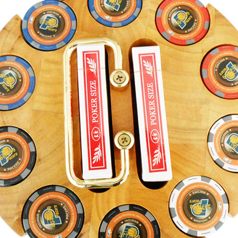 New Style Wholesale Casino Poker Chips Set with the Design Chips Visible Rotating Base Wooden Poker Chip Carousel