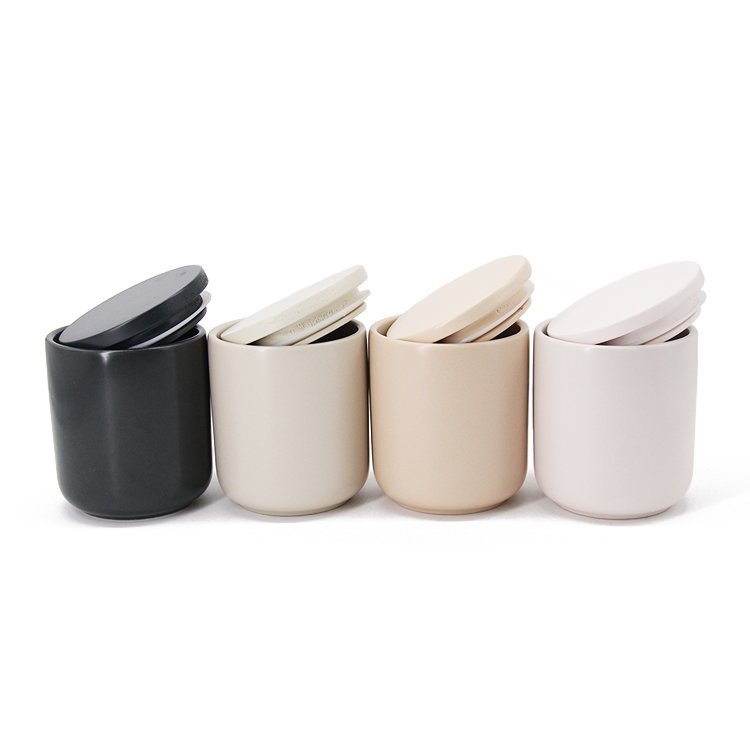 Minimalism style home decoration pieces matte custom logo wedding decor white ceramic candle jar with lid