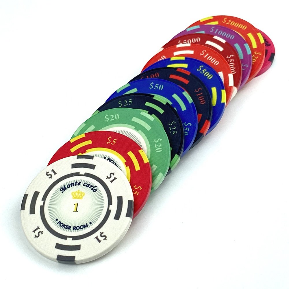 Custom logo ceramics poker chips Monte Carlo 10g 39*3.3mm colorful chips free desgin free sample from Chinese kaile factory