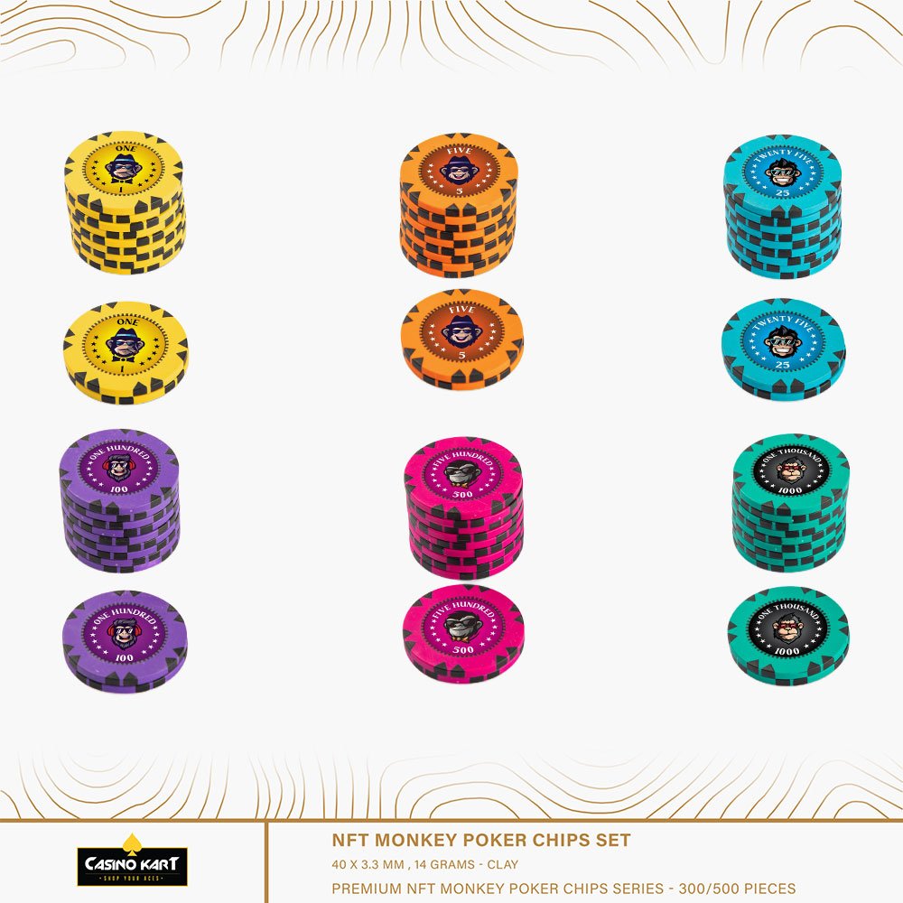 NFT Monkey Poker Clay Chipset poker chip with customised colour and logo in lay 14 gm casino chip