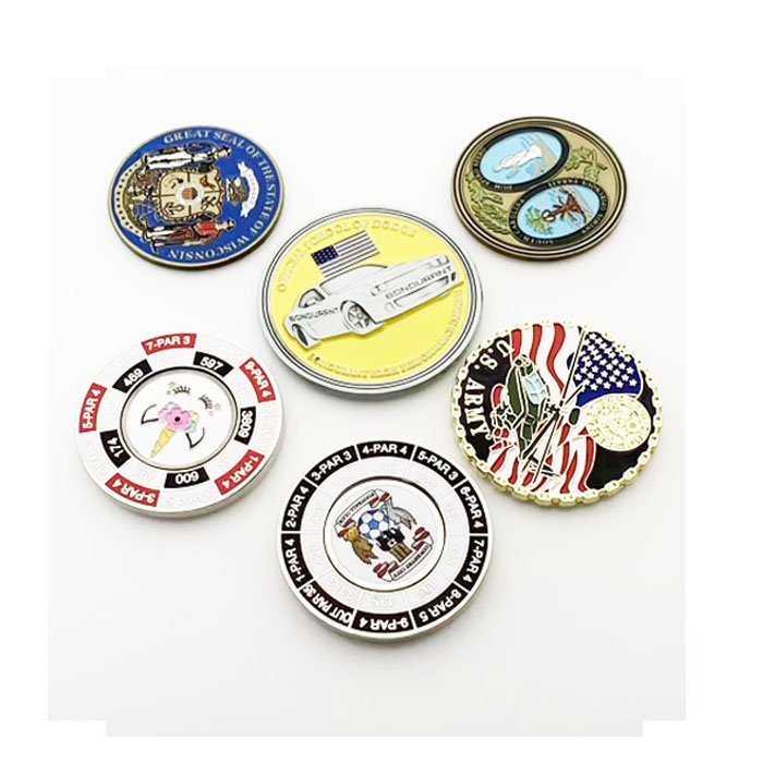 Magnetic golf ball marker poker clips enamel golf metal ball markers golf coins