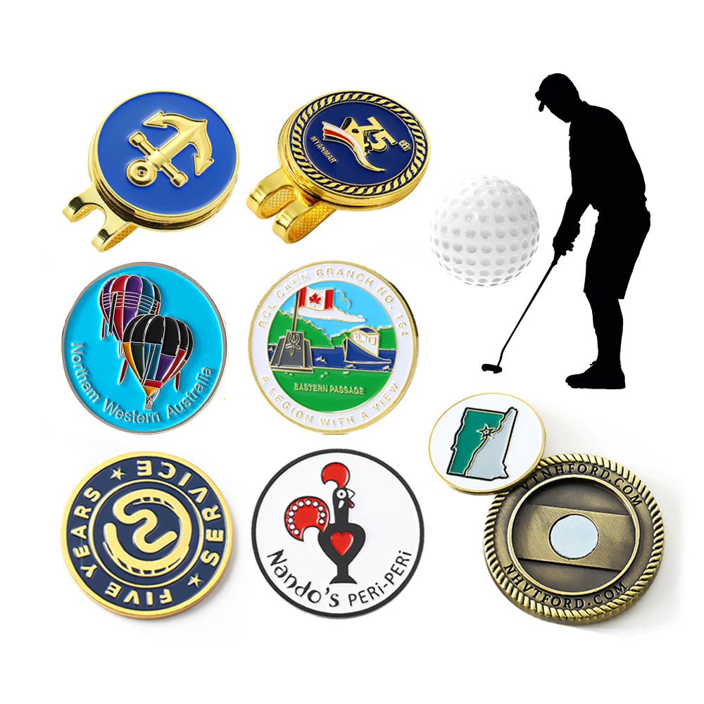 High Quality Free Design Custom Logo Metal Golf Ball Marker Coin Magnetic Golf Hat Clip Custom Golf Ball Marker