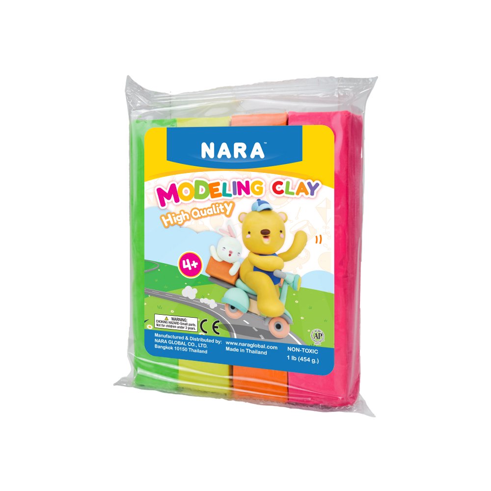 Modeling Soft Clay Premium Quality for Kids 454 G.- NEON color, Non-Toxic Colored Plasticine Set 4 Stick of Clay (OEM)