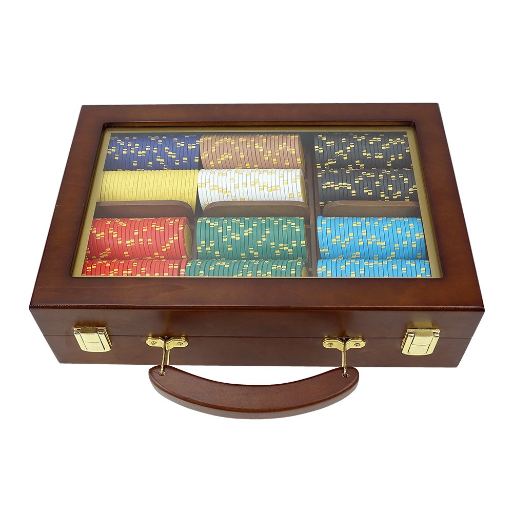 High quality 300pcs premium wooden case box with 5 chips tray for 39/40mm poker chips Without Poker chips
