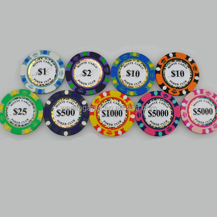 14g Three Tone Monte Carlo Clay Poker Chip with Gold Trim Sticker