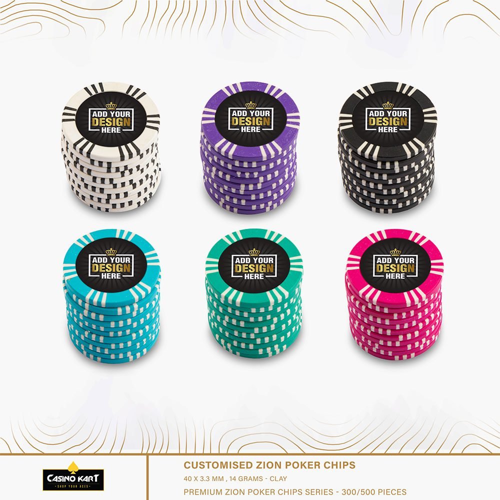 Customised Zion Poker Chips Casino quality clay poker chip with Customised colour and logo in lay 14 gm Baccarat Blackjack