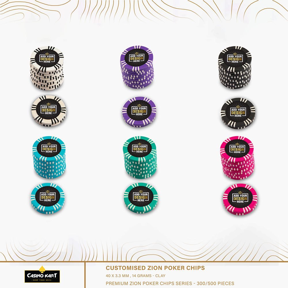 Customised Zion Poker Chips Casino quality clay poker chip with Customised colour and logo in lay 14 gm Baccarat Blackjack