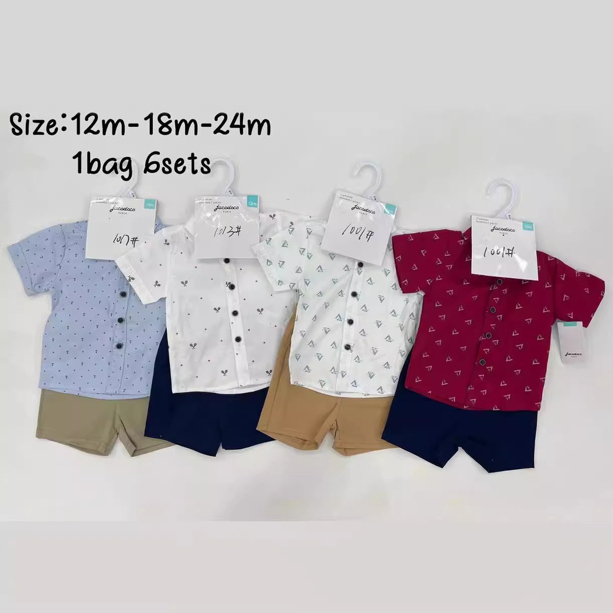 new 2sets children's suit summer Foreign trade new 12m-24m cotton short sleeve lapel shirt + Shorts 2-piece set