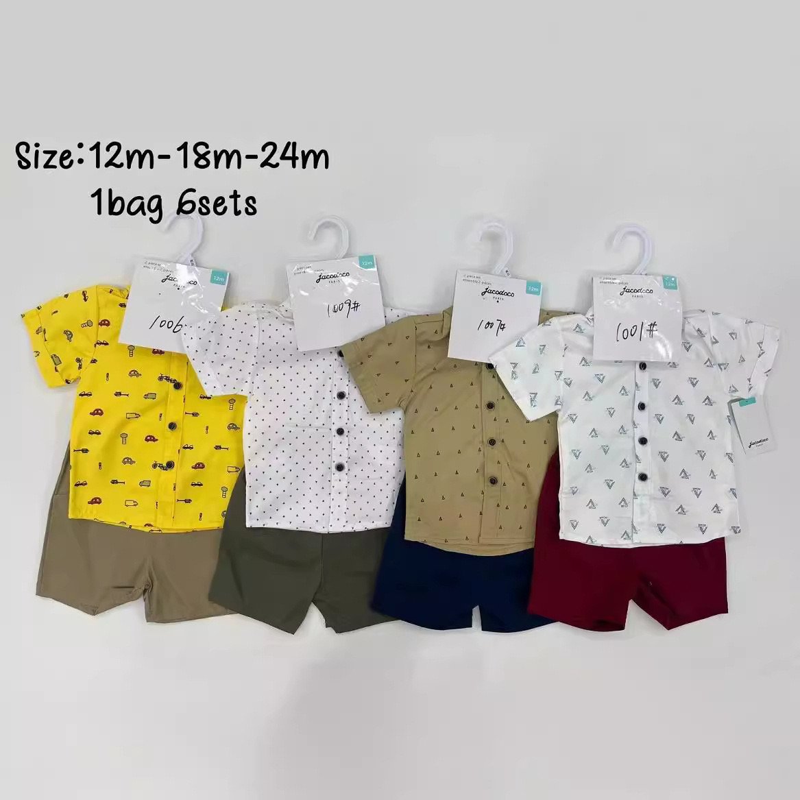 new 2sets children's suit summer Foreign trade new 12m-24m cotton short sleeve lapel shirt + Shorts 2-piece set