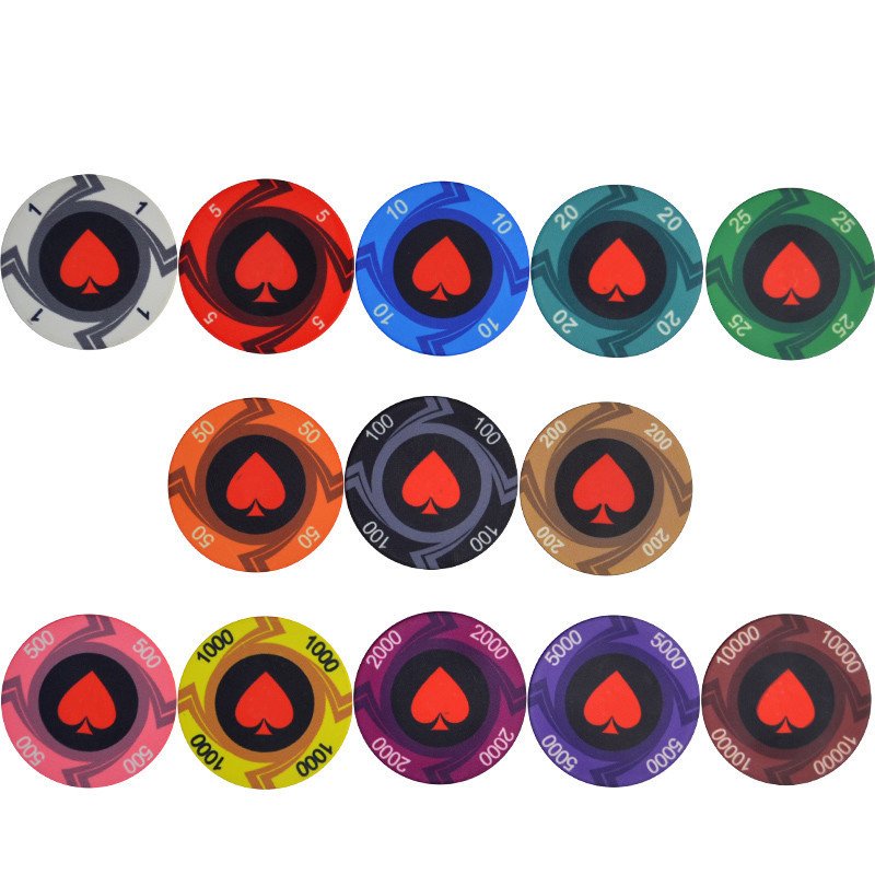 200PCS/LOT Round Peach Heart Coins Texas Hold'em Ceramic Poker Chip Entertainment Chips Aluminum Suitcase Set