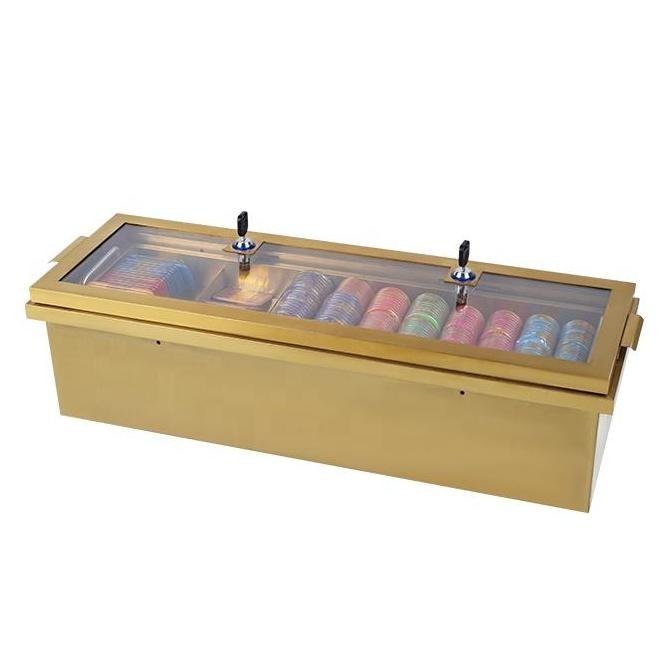 YH 68/76cm Double Layer Luxury Titanium Metal 2 Locking Gambling Table Poker Chips Tray With Acrylic Cover