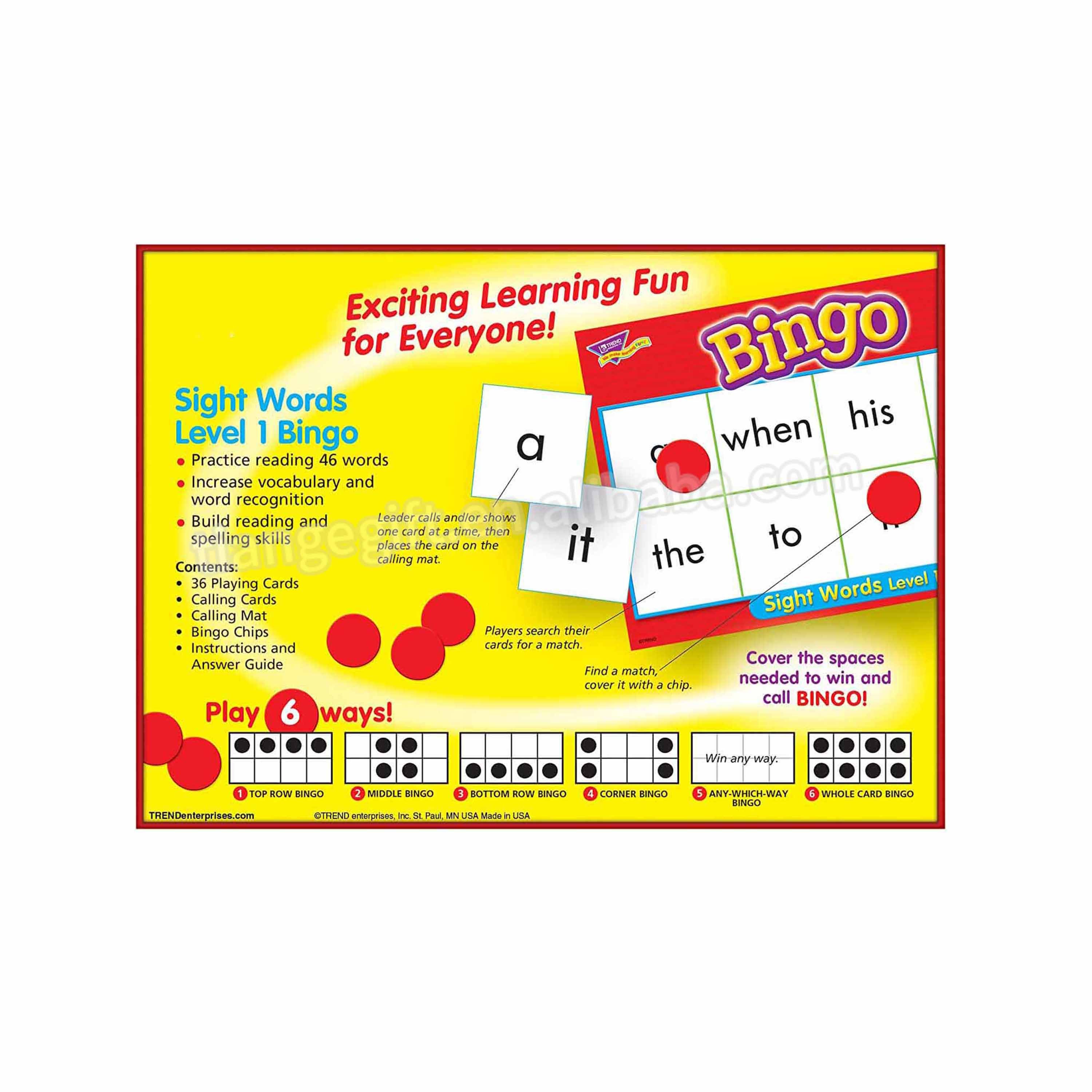 Custom learning fun flash cards sight words bingo card game set with chips