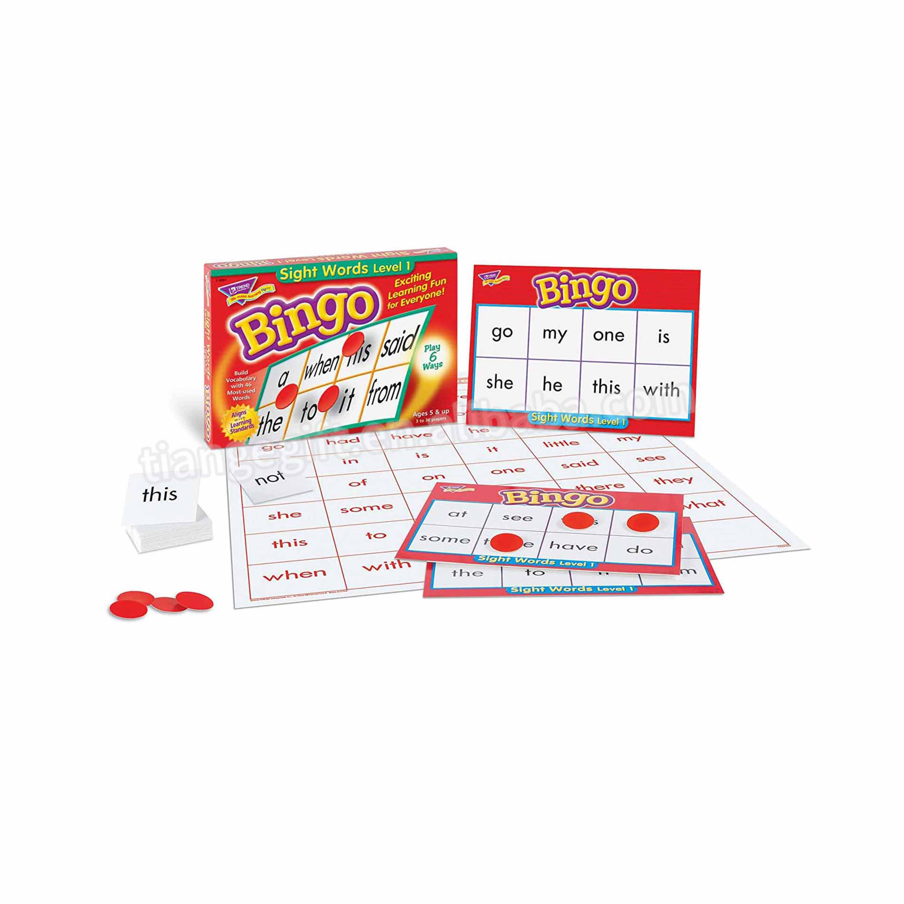 Custom learning fun flash cards sight words bingo card game set with chips