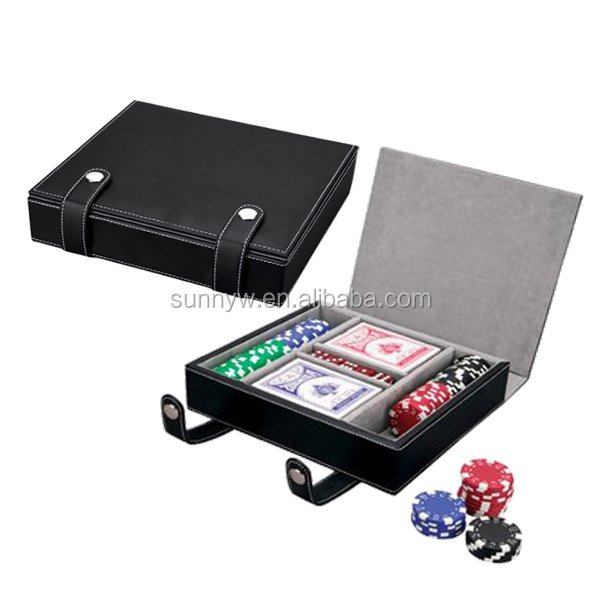Custom PU leather box with poker chip plastic chips poker playing card dice game set