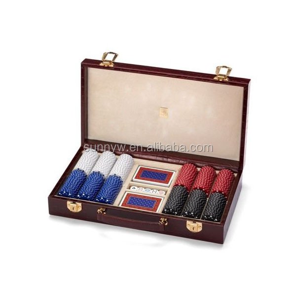 Custom PU leather box with poker chip plastic chips poker playing card dice game set