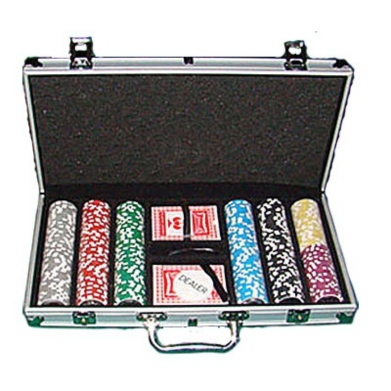 Ultimate Casino ABS Sticker Poker Chip Set with Aluminum Case - 300 Piece