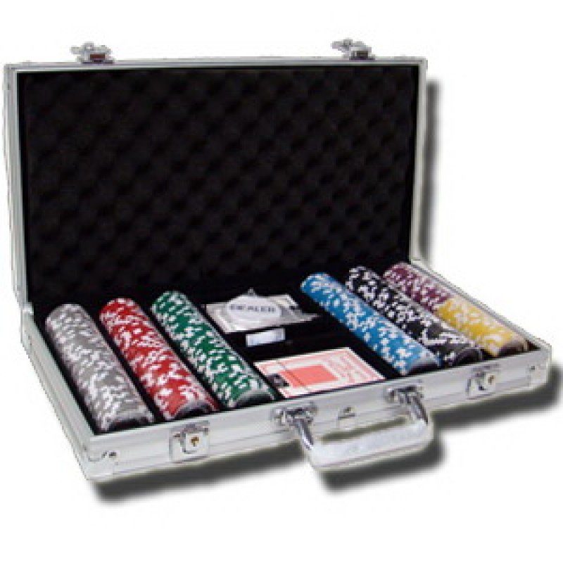 Ultimate Casino ABS Sticker Poker Chip Set with Aluminum Case - 300 Piece