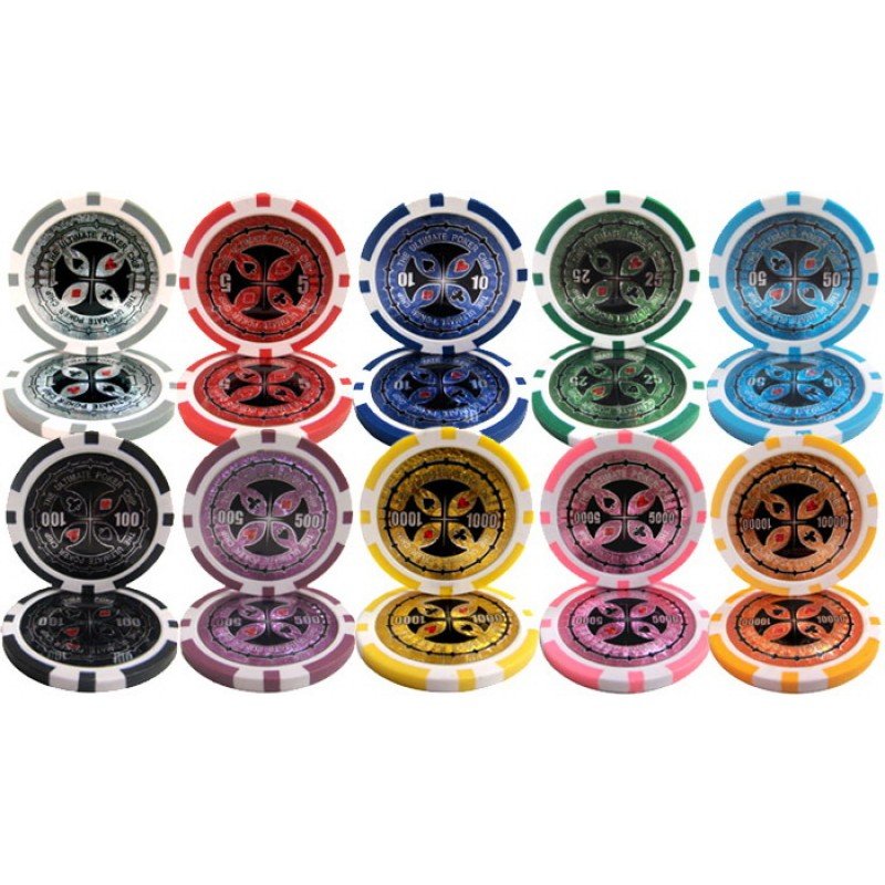 Ultimate Casino ABS Sticker Poker Chip Set with Aluminum Case - 300 Piece