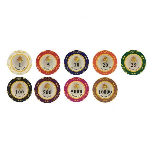 Wholesale custom 14g diamond poker chips clay composite tournament chip with number sticker manufacturers for casino gmabling