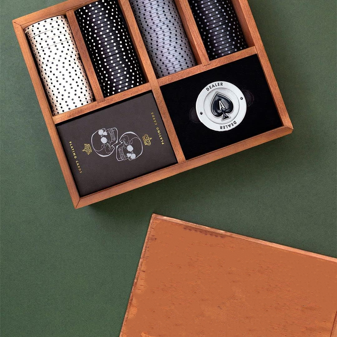 Luxury Poker Chips & Poker Cards Set with Wooden Case Wood Poker Chips Storage Box Handmade Dice & Poker Chips Packing Box