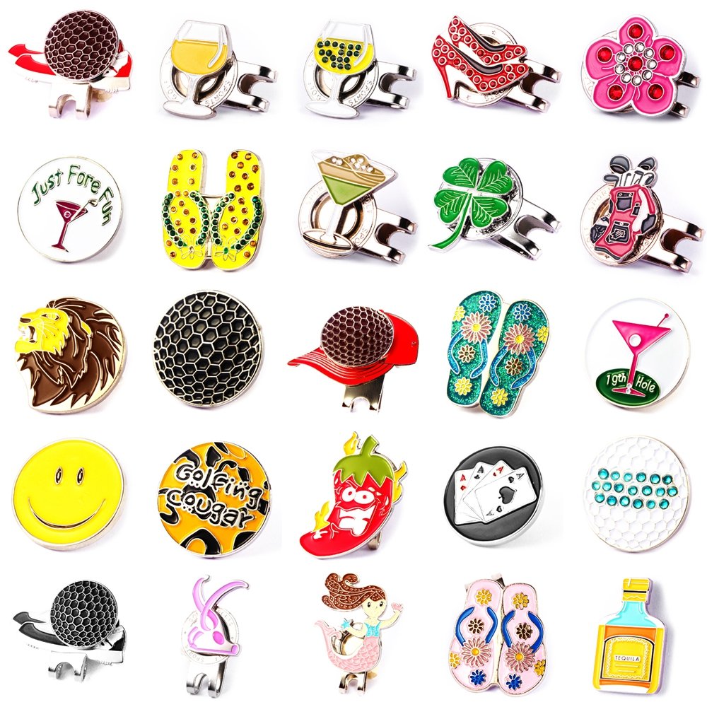 golf accessories Wholesale Colour Enamel Metal Golf Ball Marker Coin Custom Logo Magnetic Hat Clip
