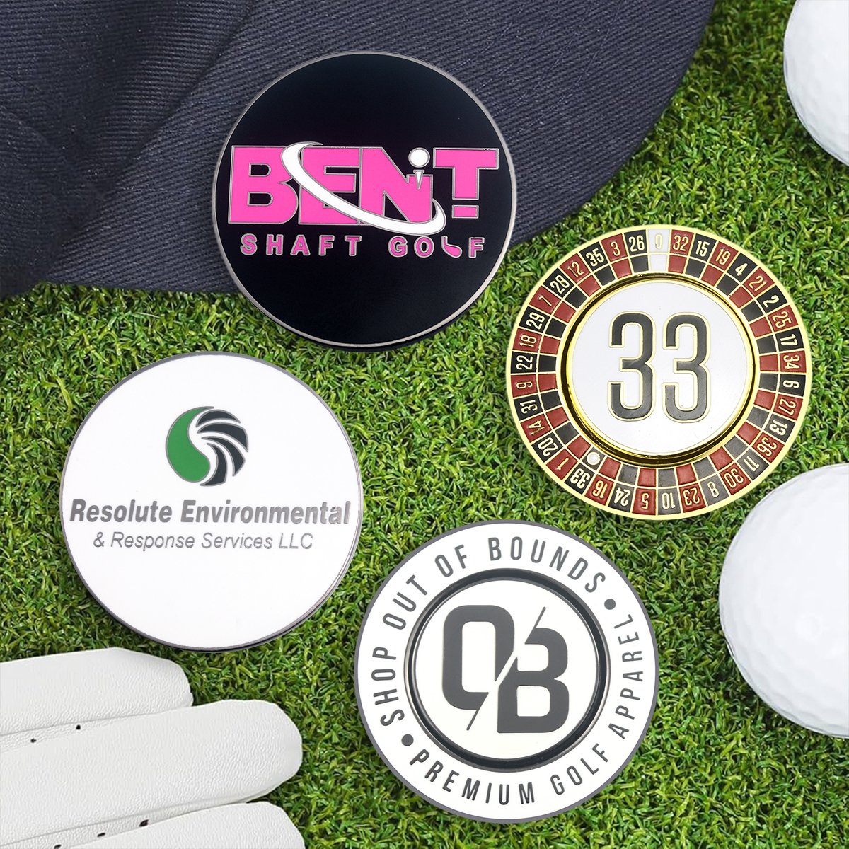 High quality hard enamel soft enamel 2D both side custom design magnetic poker chip ball marker for golf