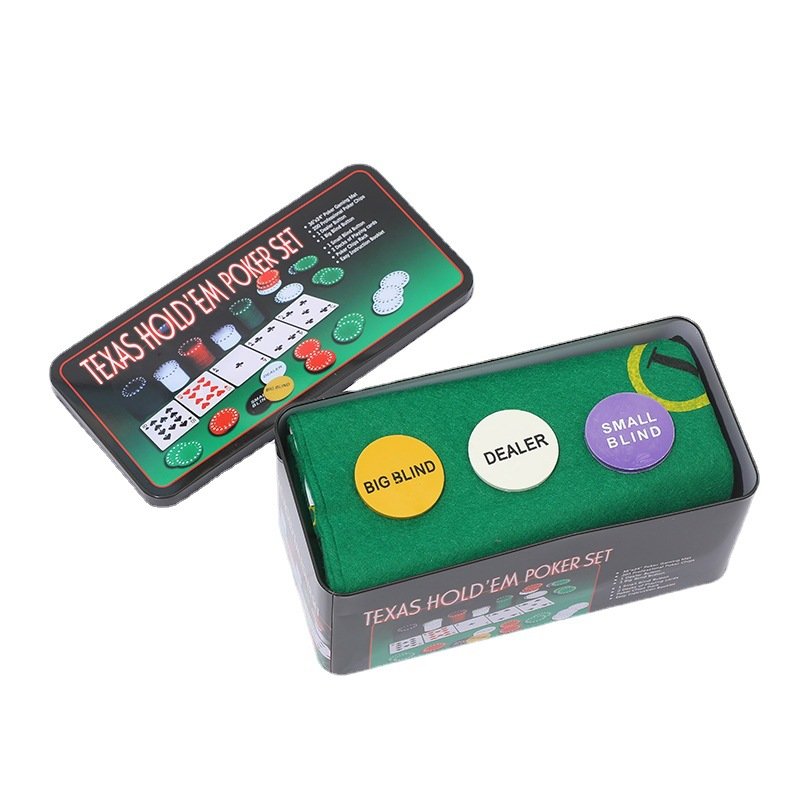 Poker Chip Game Set in Tin Box Blackjack Poker Set With Table Cloth Chip Poker Playing Game For Party