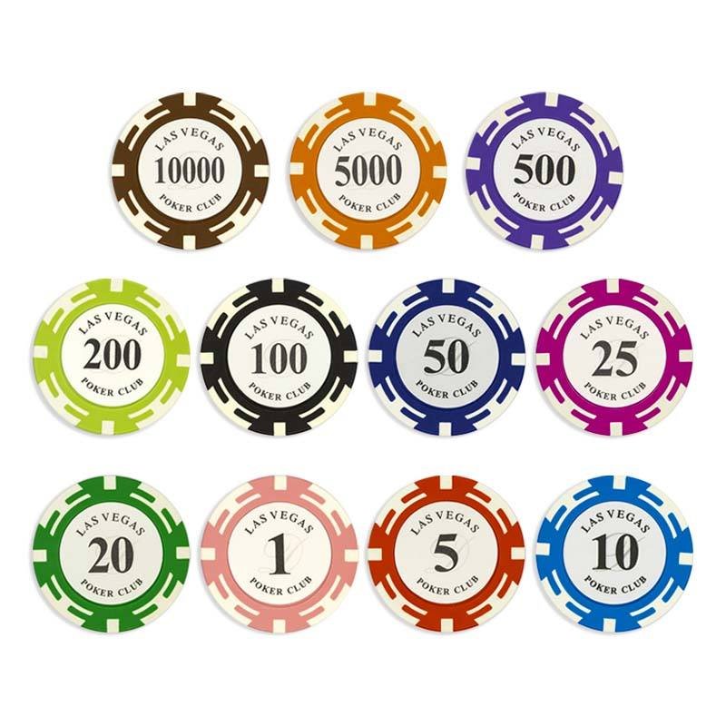 Casino quality inner decal denomination clay poker chip with customised colour and logo in lay 14 gm casino chip