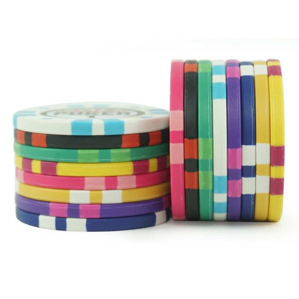 Factory custom tournament clay poker chips set with colored denomes 14grams 40*3.5mm with metal core for casino game token