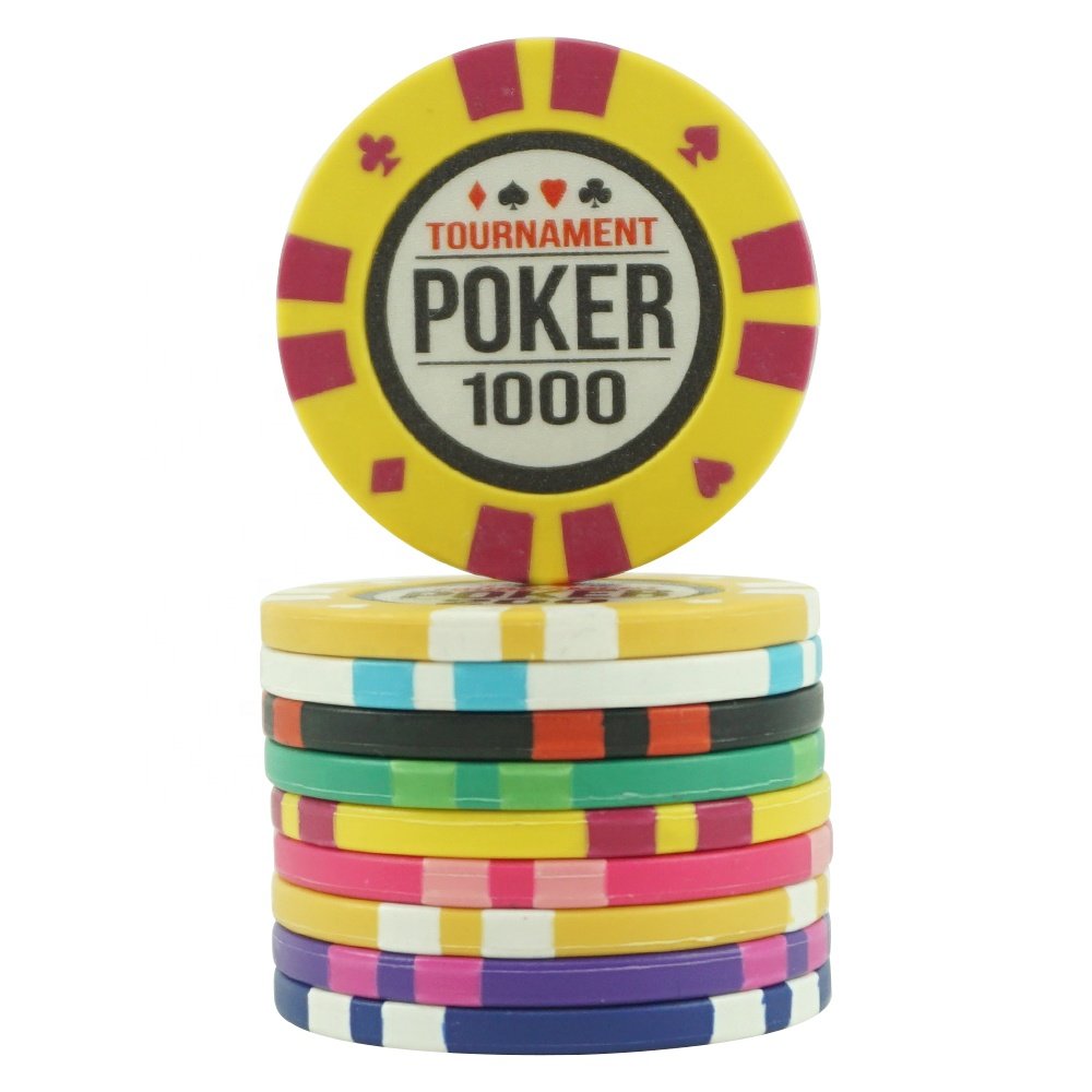 Factory custom tournament clay poker chips set with colored denomes 14grams 40*3.5mm with metal core for casino game token