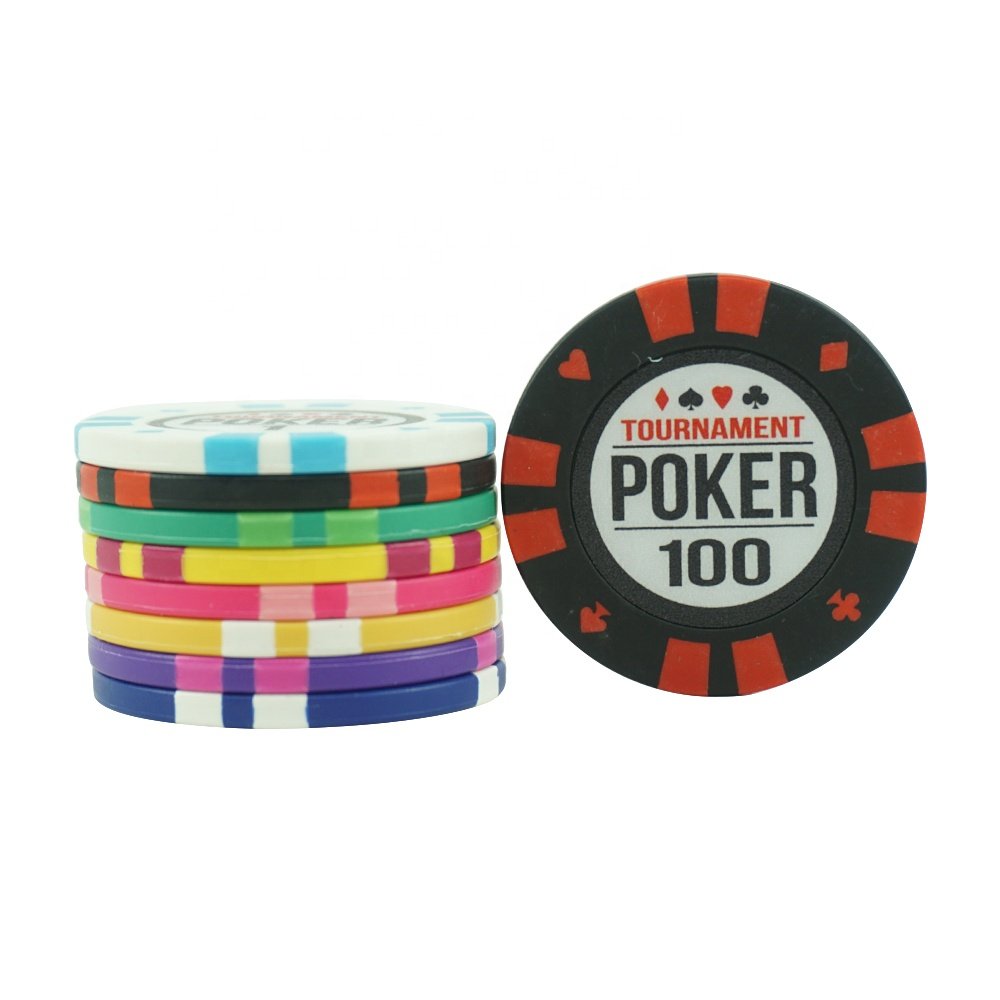 Factory custom tournament clay poker chips set with colored denomes 14grams 40*3.5mm with metal core for casino game token