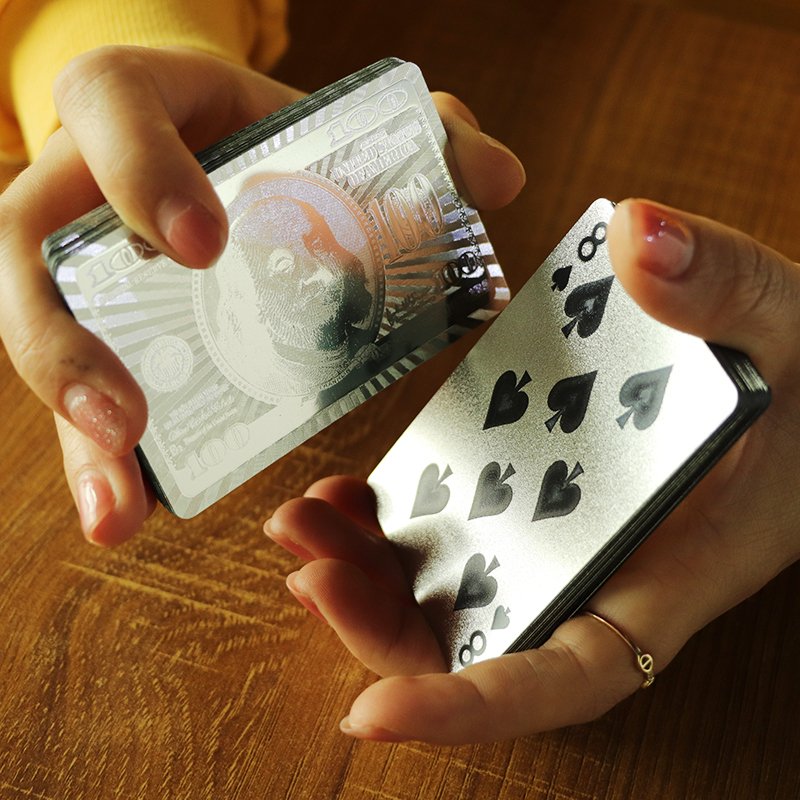 Premium Waterproof Poker Game Custom Printed Silver Plastic Playing Cards for Table Game