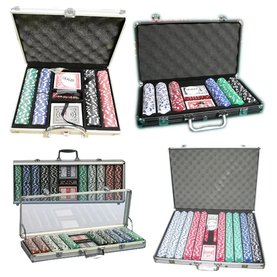 Casino Portable Poker Set with wooden Box Deluxe Travel Poker Chip Game Case With 200/300/500/1000 Chips