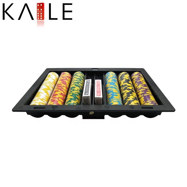 Factory supply 350 abs black insert poker chip tray vertical 8 rows slots for carry casino chip and card on poker table