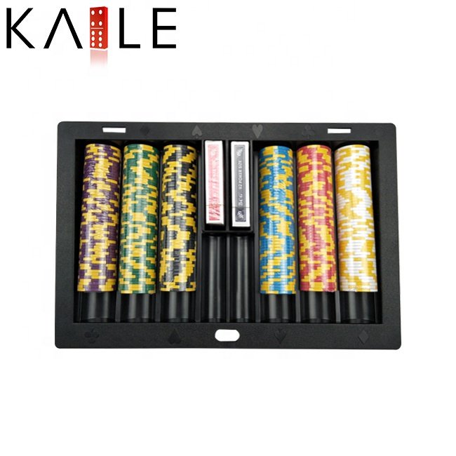 Factory supply 350 abs black insert poker chip tray vertical 8 rows slots for carry casino chip and card on poker table