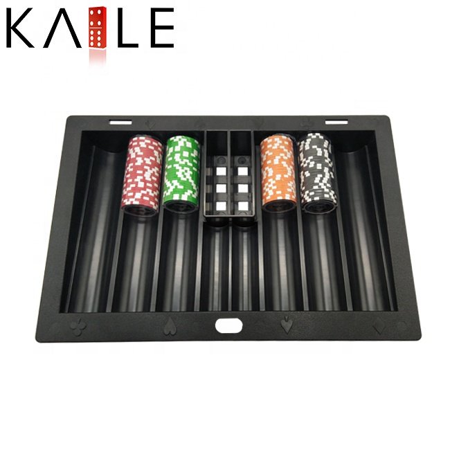 Factory supply 350 abs black insert poker chip tray vertical 8 rows slots for carry casino chip and card on poker table